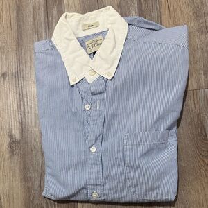 J. Crew White Collar Blue Pinstripe Dress Shirt Men’s Medium